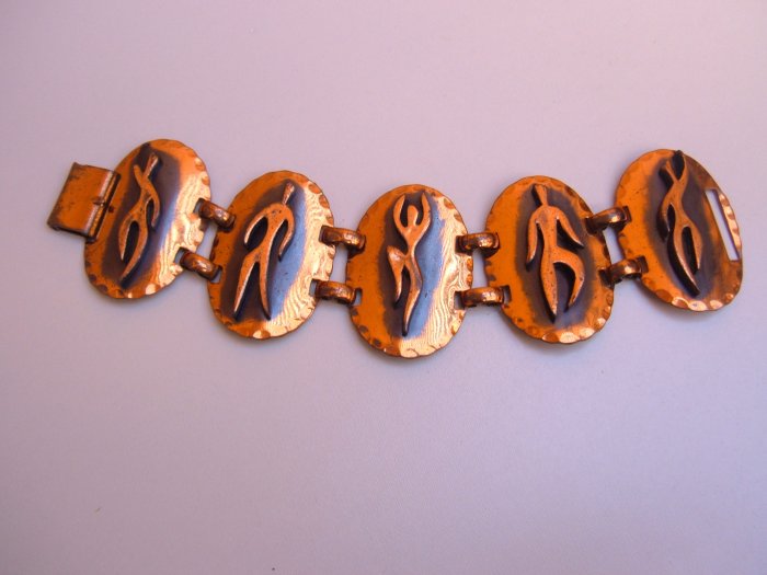 Moderntist REBAJES COpper Vintage BRACELET Dancing Figures mod retro