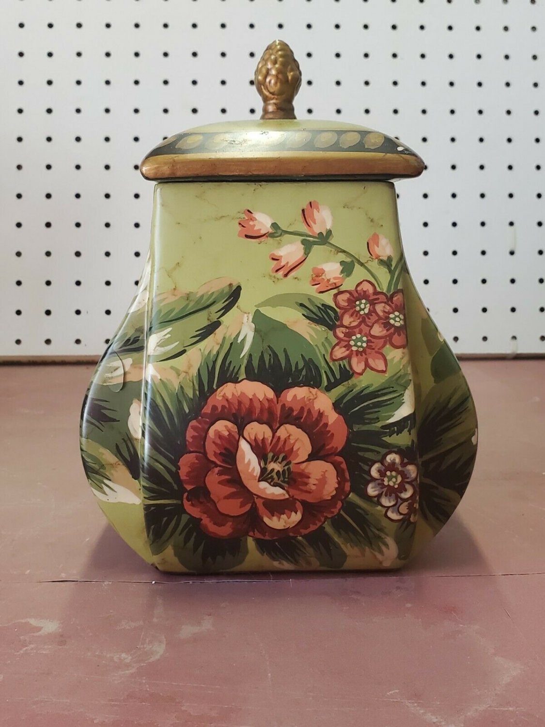 Vintage Toyo By Raymond Waites Decorative Green Hand Painted Flower Jar