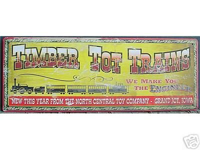 TIMBER TOT TRAINS TIN SIGN METAL GRAND JCT. IA SIGNS T