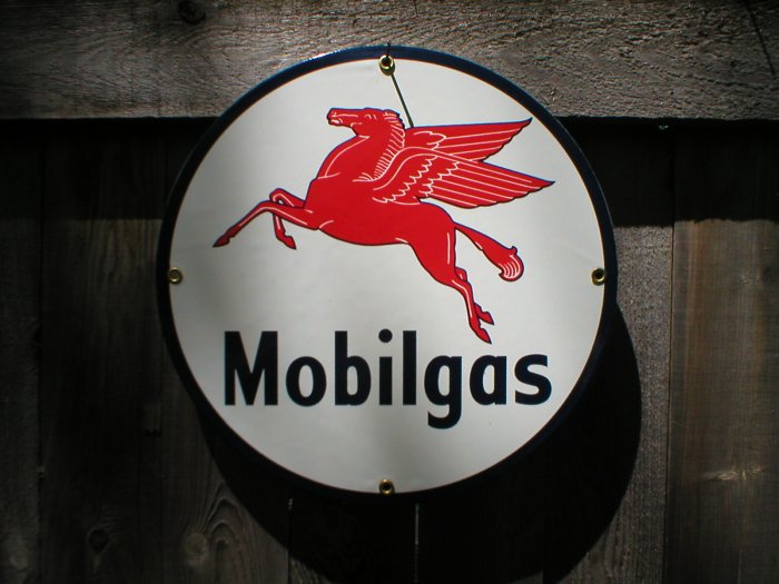 MOBILGAS PEGASUS PORCELAIN COAT SIGN GAS FILLING STATION DECOR
