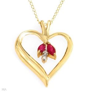 Diamond & Ruby Heart Pendant 10K Yellow Gold