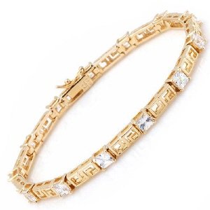 Greek Key Cubic Zirconia Tennis Bracelet 14K/925 Plated Silver