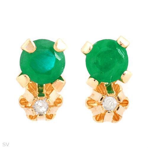 Diamond & Emerald Stud Earrings 10K Yellow Gold