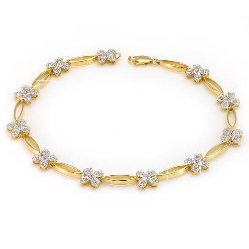 Floral Diamond Tennis Bracelet 10K Yellow Gold