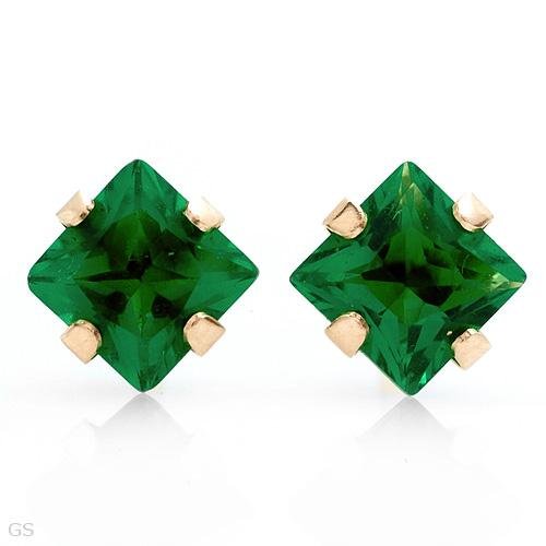 Emerald Stud Earrings 10K Yellow Gold