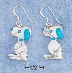 Sterling Silver Blue & White Stone Beagle Dog w/French Wire Earrings