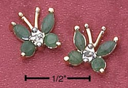 Sterling Silver Vermeil Butterfly Post Earrings w/Genuine Emeralds