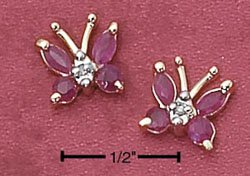 Sterling Silver Vermeil Butterfly Post Earrings w/Genuine Rubies