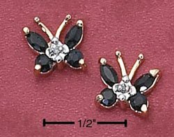 Sterling Silver Vermeil Butterfly Post Earrings w/Genuine Sapphires