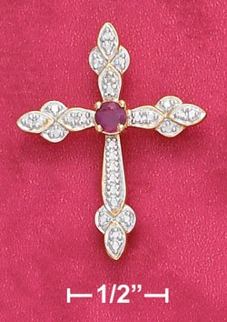 Sterling Silver Ruby & Illusion Setting Cross Pendant