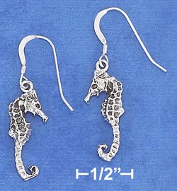 Sterling Silver Antiqued Seahorse French Wire Earrings