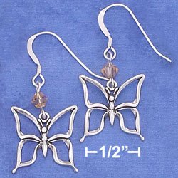 Sterling Silver Butterfly w/Orange Swarovski Xtal French Wire Earrings