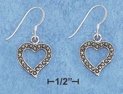 Sterling Silver Marcasite Heart French Wire Earrings