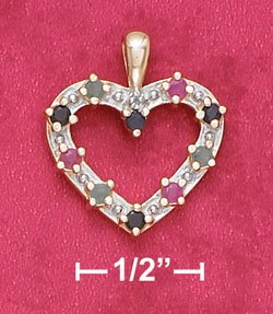 Sterling Silver Sapphire Ruby Emerald & Illusion Setting Heart Pendant