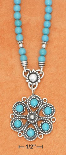 Sterling Silver Turquoise Bead Flower Necklace