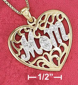 Sterling Silver Vermeil "Mom" Filigree Heart Pendant
