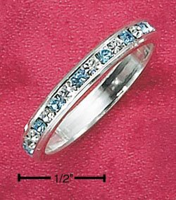 Sterling Silver Cubic Zirconia & Synthetic Aquamarine Eternity Band
