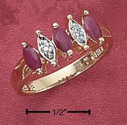 Sterling Silver Vermeil Ring Marquise Rubies Illusion Setting