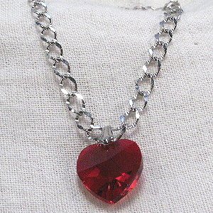 Red heart charm Austrian crystal with 7-inch silver chain