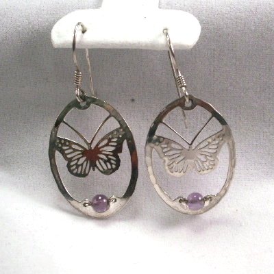Wild Bryde Butterfly with amethyst bead earrings signed