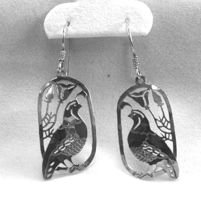 Wild Bryde earrings signed Quail w/ poppy partridge bird