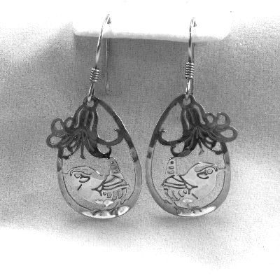 Wild Bryde bird earrings signed vintage with flower dangle earrings hammered vintage