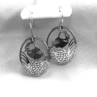 Wild Bryde Chickadee and pine cone earrings rhodium silver