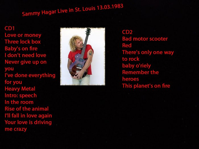 Sammy Hager Of Van Halen 2 CD Live Set