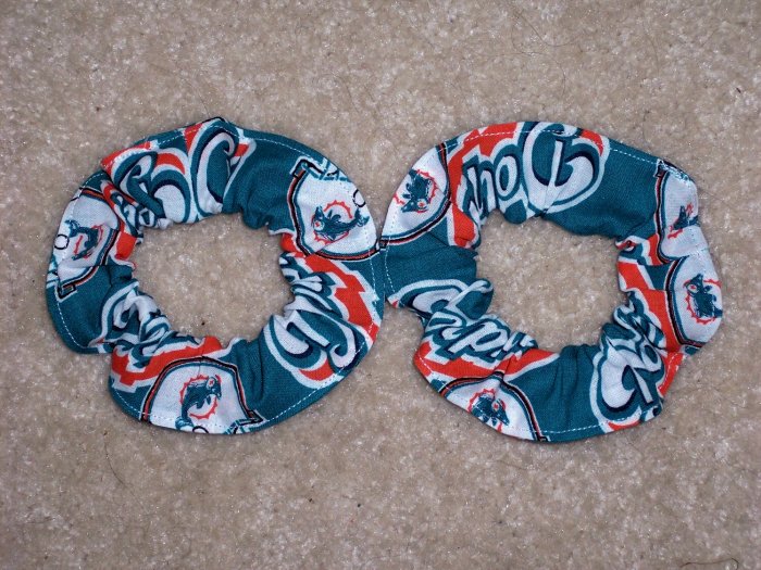 2 Miami Dolphins Football Fabric Mini Hair Scrunchies Scrunchie NFL