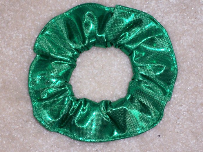 Green Metallic Foil Glitter Knit Fabric hair Scrunchie Scrunchies