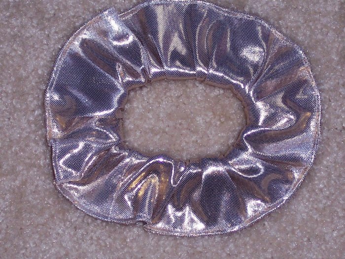 White Gold Metallic Foil Glitter Knit Fabric Hair Scrunchie Scrunchies