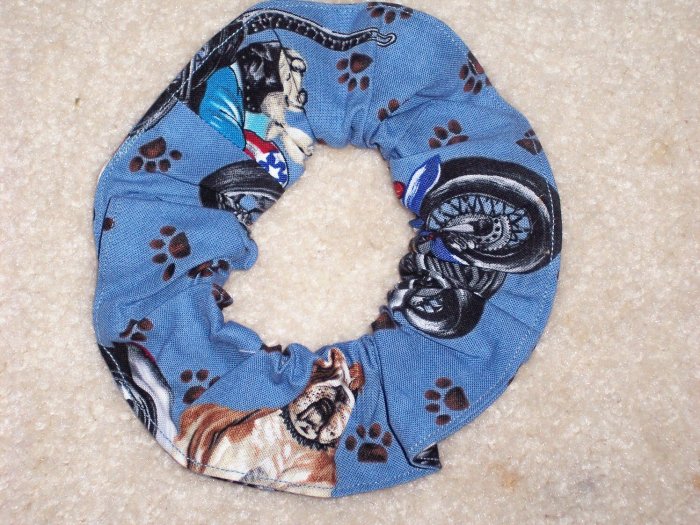 Dogs on Motorcycles Bikes Print Fbaric hair Scrunchie Scrunchies