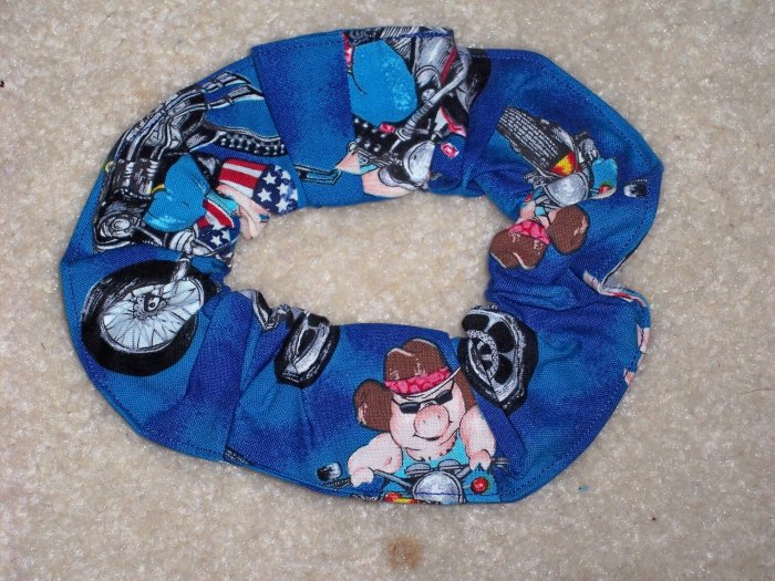 Pigs Hogs on Bikes Motorcycles Fabric hair Scrunchie Scrunchies