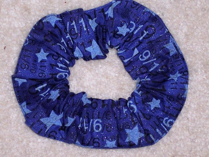 America Remembers 9/11 Blue Glitter Fabric Hair Scrunchie Scrunchies