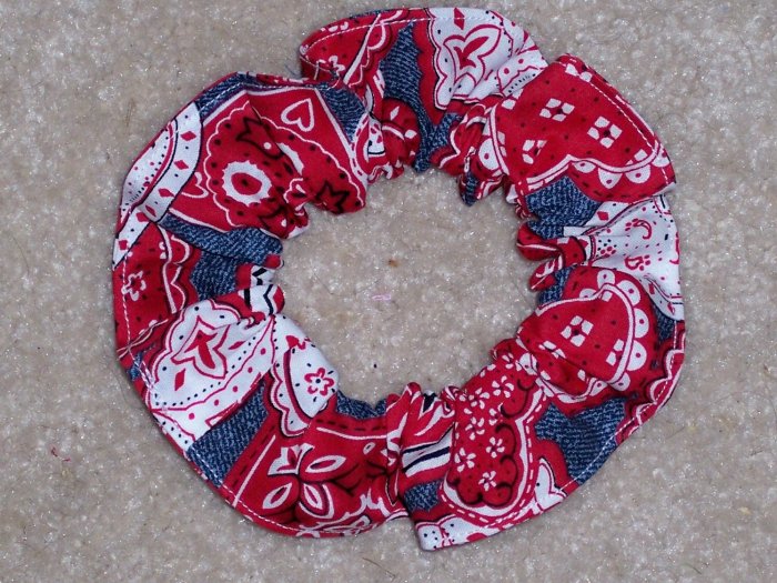 Demin Red Hearts Bandana Print Fabric hair Scrunchie Scrunchies