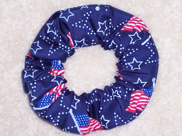 Navy Flags & Stars Patriotic Fabric Hair Scrunchie Scrunchies