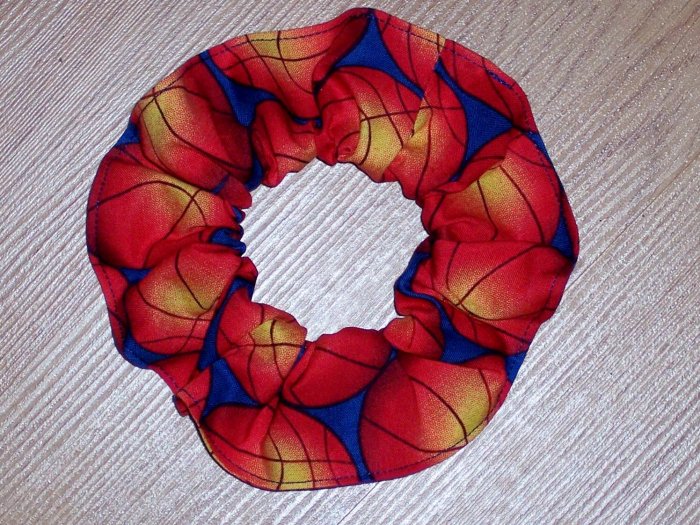 Basketballs Basketball On Blue Fabric Hair Scrunchie Scrunchies