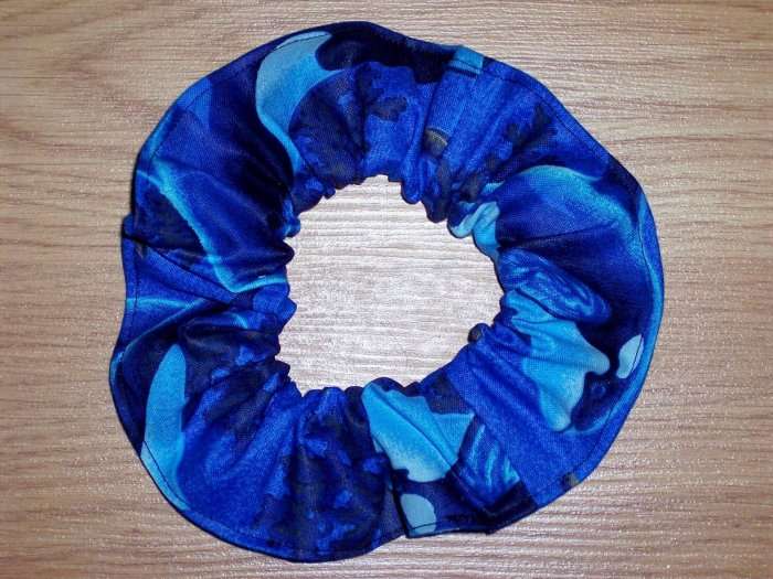 Dolphins and Whales on Blue Fabric Hair Scrunchie Scrunchies