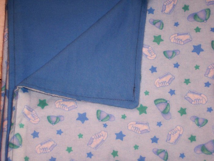 Baseball Hats & Sneakers Blue & Green Baby Boy Double Flannel Crib Blanket