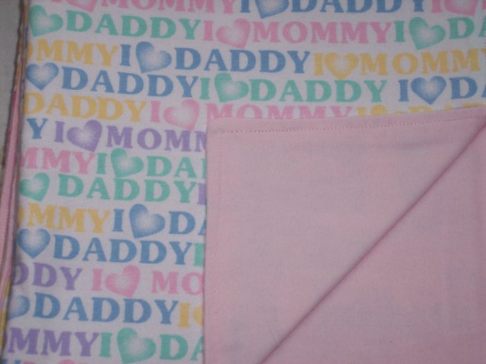 I Love Mommy I Love Daddy Baby Girl Double Flannel Crib Blanket