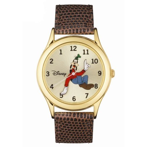 Disney Men's Backwards Goofy Motion Tooled Hands Leather Strap Analog Watch