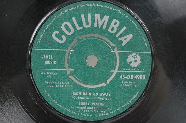 BOBBY VINTON Rain Go Away 1962 7" SP 45 RPM India