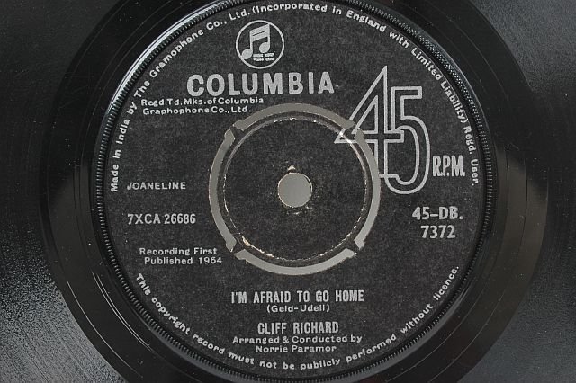 CLIFF RICHARD Afraid To Go Home 7" SP COLUMBIA India