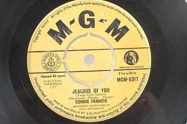 CONNIE FRANCIS Jealous Of You AUSTRALIA Oz 7" 45 Rpm