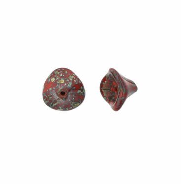 Opaque Red - Picasso Czech 3 Petal Flower Beads 25