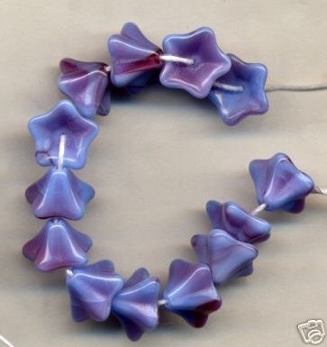Lilac w Deep Raspberry Swirl Czech Glass Flower Beads