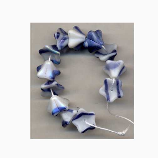 Blue Jeans Blue w White Swirl Czech Glass Flower Beads