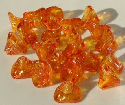 3 Petal Orange Glass Lily Trumpet Flower Beads 12pcs