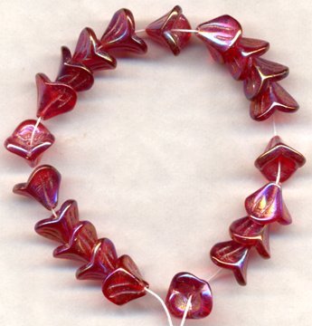 Ruby Red AB Czech 3 Petal Bell Glass Flower Beads 20 pcs