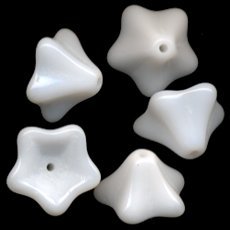 White Opaque 5 Petal Fluted Czech Glass Flower Beads Discontinued